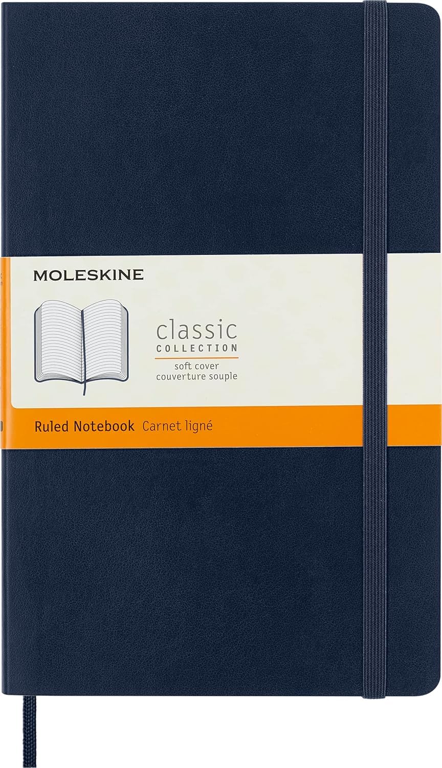 Moleskine Classic Notebook, Soft Cover, Large (5" x 8.25") Ruled/Lined, Sapphire Blue, 192 Pages