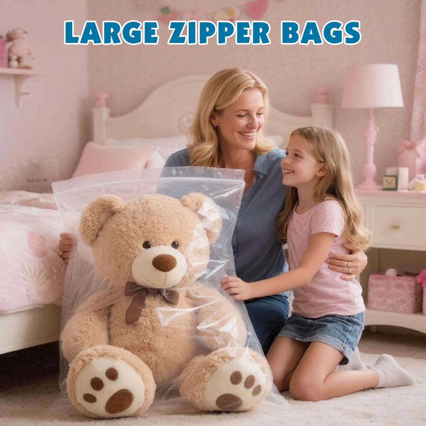 20 Pack Large 5 Gallon Storage Bags with Zipper Top, 18 x 24 inch Zipper Bags, Clear Plastic Bag for Storage, Reusable, Sealable Storage Bag for Clothes, Travel & Moving, Double-sided Thickness 4 Mil