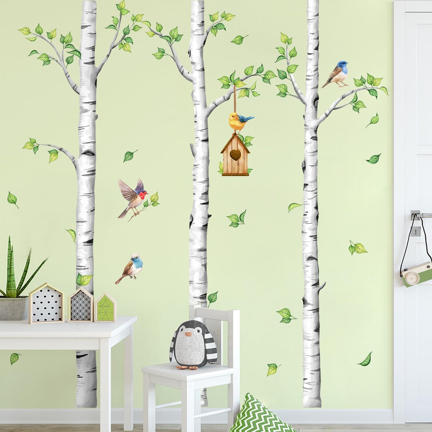 Large Birch Tree Wall Decals, White Realistic Tree Wall Stickers Peel and Stick Wall Decal Waterproof Wall Art Sticker for Aisle Bedroom Office Sofa TV Backdrop Home Decor (H: 67.3 in)