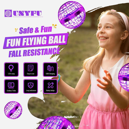 Unyfu 2025 Flying Orb Ball Toy, Galaxy Boomerang Hover Ball Led Lights Mini Drone Globe Hand Controlled Flying Ball Toys Cool Toys Gift for 6 7 8 9 10+ YearOld Boys Girls Teens Outdoor Toys(Purple)