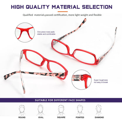 kunchu 5 Pack Reading Glasses for Women - Blue Light Blocking Spring Hinge Computer Readers Anti Glare UV Eyeglasses (MIX2, 1.5)