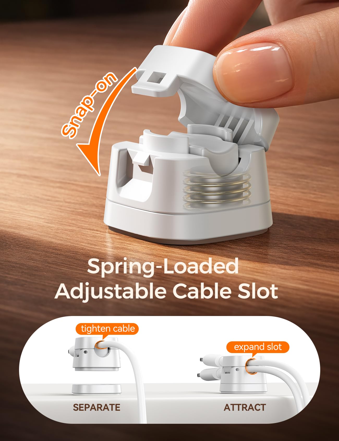 JOYROOM Detachable Magnetic Cord Organizer w/Secure Snap-Lock, 2-in-1 Adhesive& Magnetic Cable Clips, Auto-Fit Spring Management for φ1.5~8mm Cables, Under Desk Nightstand Home Office Car Wire Keeper