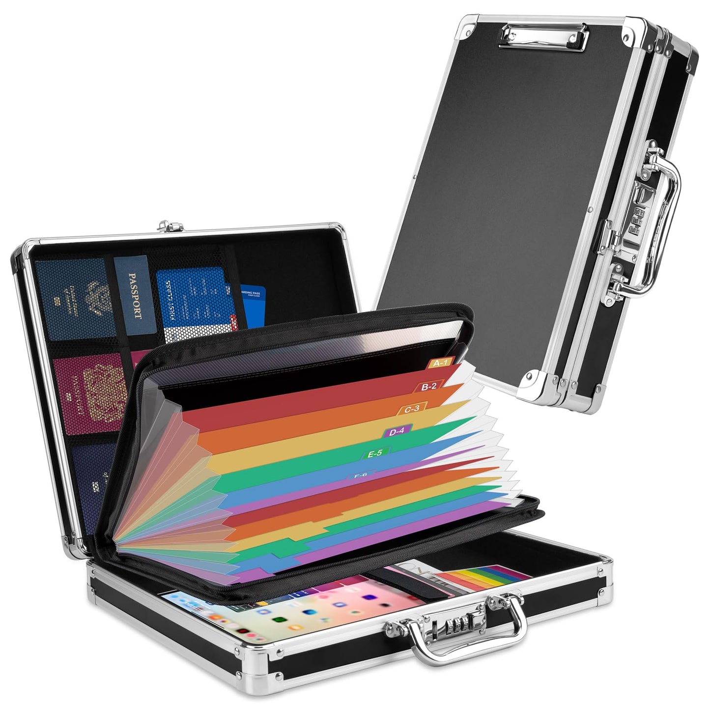 Pechor Clipboard with Storage Combination Lock Briefcase with Accordion File Folder Heavy Duty Metal Document Box Organizer, Storage Clipboards Maximum Security for Home, Bussiness Trip
