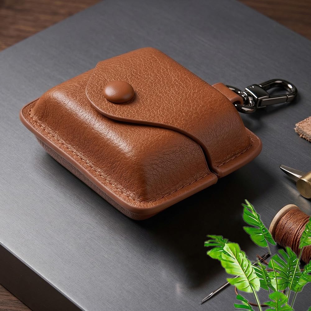for Sony WF-1000XM6 Leather Case with Keychain Lock, Stylish Retro PU Leather Wireless Charging Earbuds Protective Cover for WF-1000XM6 (2026) for Women Men (Black)