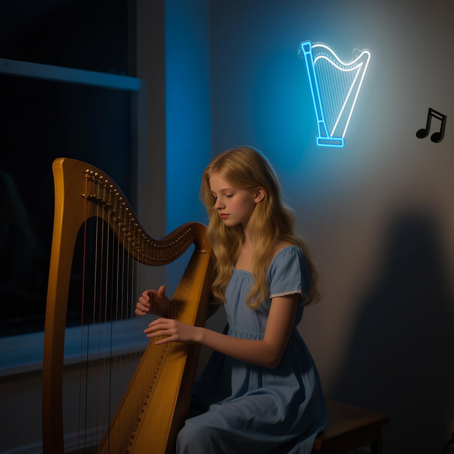 CoolGift Mart Harp Neon Sign, Dimmable LED Harp Room Decor Light With USB Powered, Decorations for Bedroom Living Room Club Music Studio, Gifts for Harp Enthusiasts Music Lovers