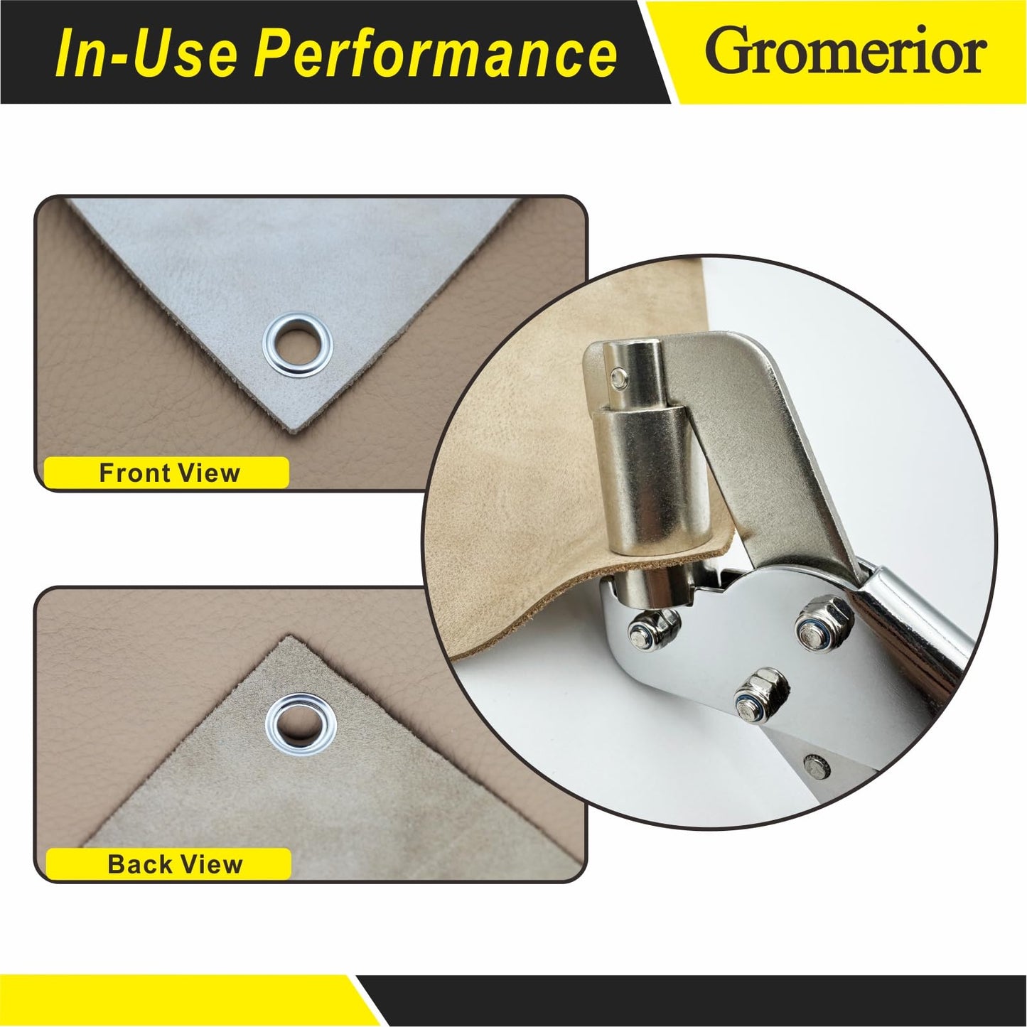 Gromerior Premium Grommet Tool Kit (3/8 inch 10mm) with Case & 300 Sets Grommets, Heavy-Duty Eyelet Press Plier & Hole Punch Included, Grommet Maker for Fabric/Leather/Tarps/Canvas/Banners