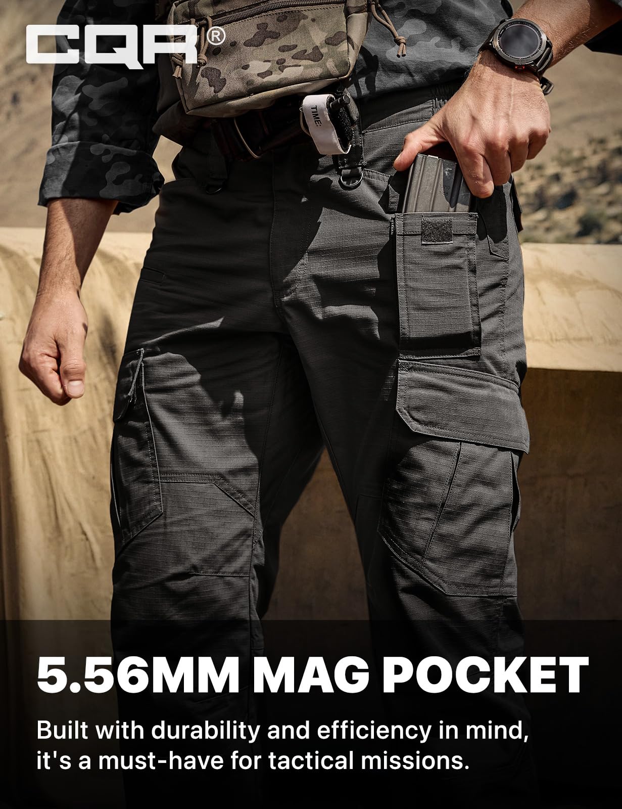 CQR Men's Tactical Pants, Water Resistant Ripstop Cargo Pants, Lightweight EDC Work Hiking Pants, Outdoor Apparel, Duratex Mag Pocket Black, 40W x 32L