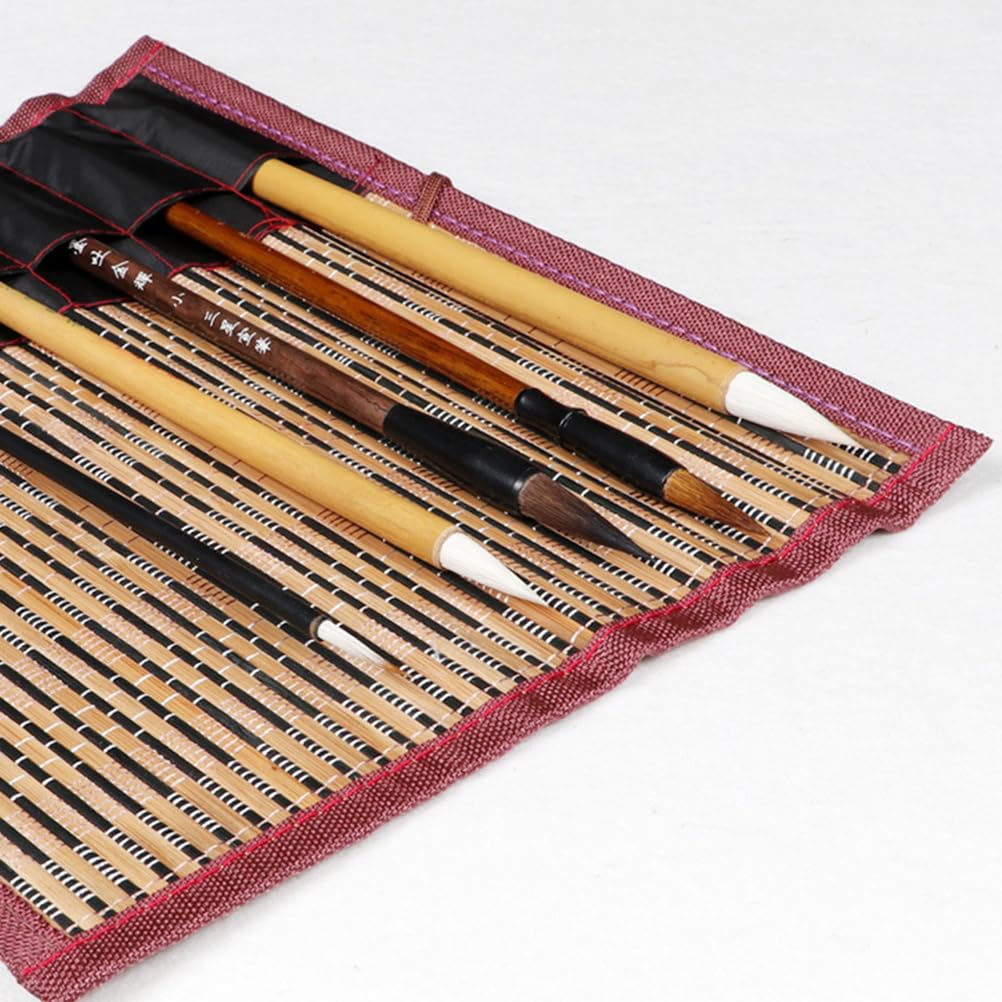 NUOBESTY Roll-up Bamboo Brush Holder Portable Calligraphy Pen Storage Organizer Writing Brush Holder for Painters Artist Students