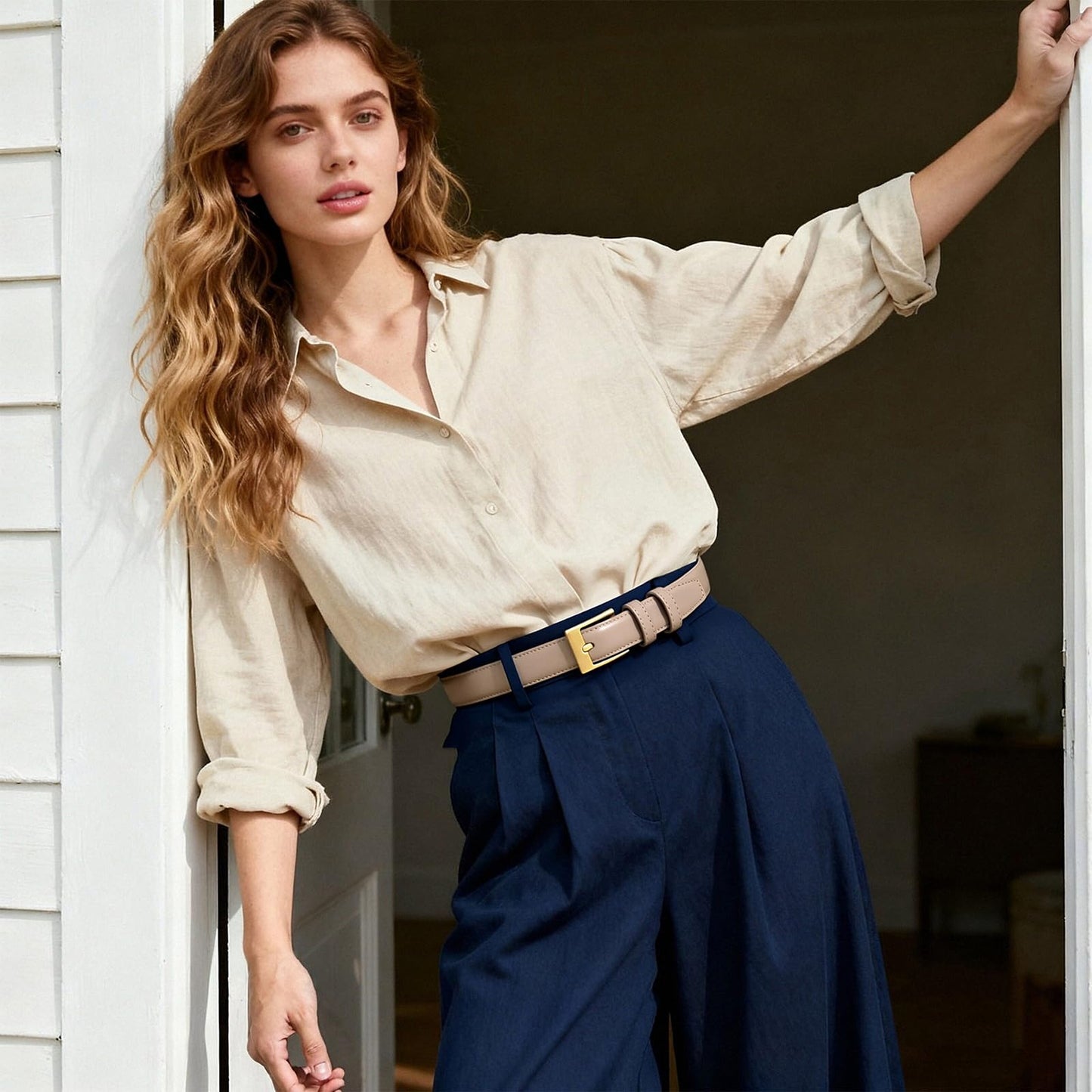 XILTAEN Women's Genuine Leather Belt for Jeans Pants Dresses Ladies Belt with Gold Buckle Waist Belts for Women