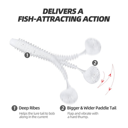 100pcs Swimbaits Paddle Bulk Lure Kit, Soft Fishing Lures for Bass Trout Crappie, Durable Swimmer for Saltwater/Freshwater（Silvery White, 3in）
