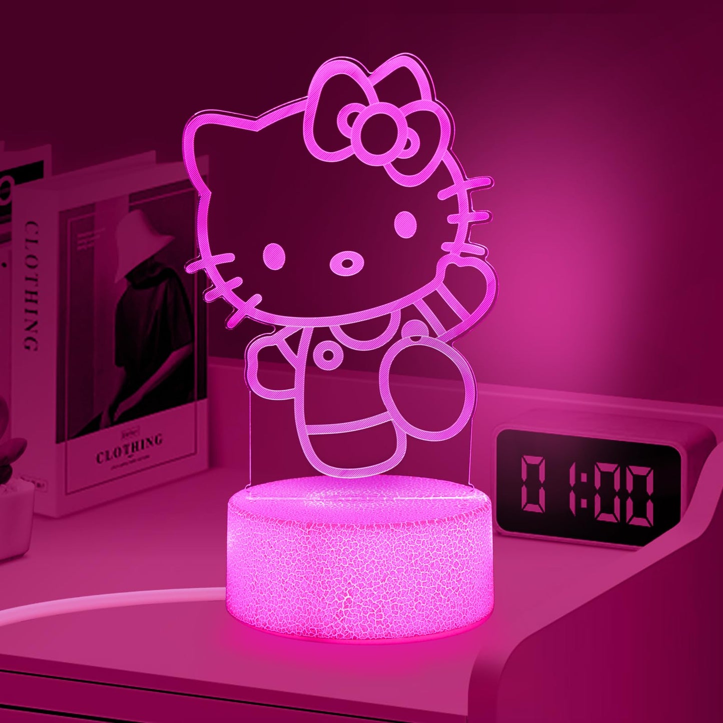 sunduck Pink Kawaii Kitty 3D Night Light with Corded Control- Dreamy Girls Room Decor, Perfect Birthday/Christmas Gift for Kids, Unique Holiday Present