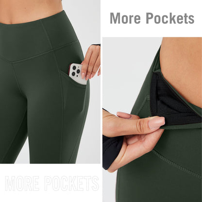 BALEAF Fleece Lined Leggings for Women Winter Thermal Leggings Warm Thick Yoga Pants Cold Weather with Pockets Army Green XS, Classic