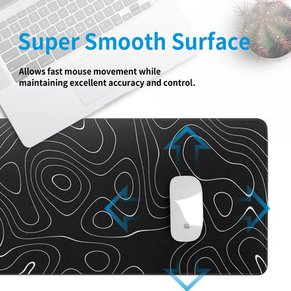 Llzdeuan Large Topographic Map Gaming Mouse Pad for Desk Black Desk Pad with Non-Slip Rubber Base Stitched Edge Desk Organizers and Accessories Desk Decor