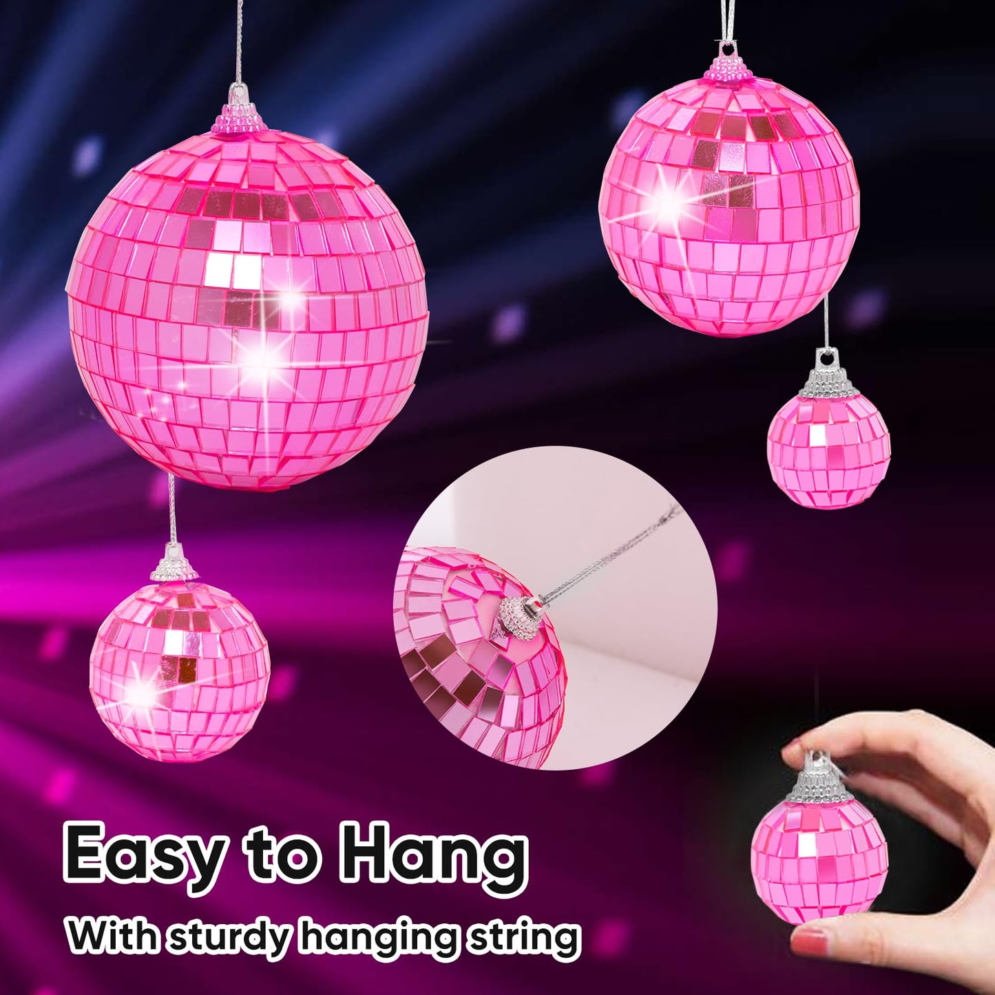 Mini Pink Disco Ball Ornaments: 42 Pack Small Disco Balls Decorations Different Sizes - Pink Disco Party Decorations Bulk for Christmas Tree Cake Room Birthday (1.2 Inch, 2 Inch, 2.4 Inch, 3 Inch)