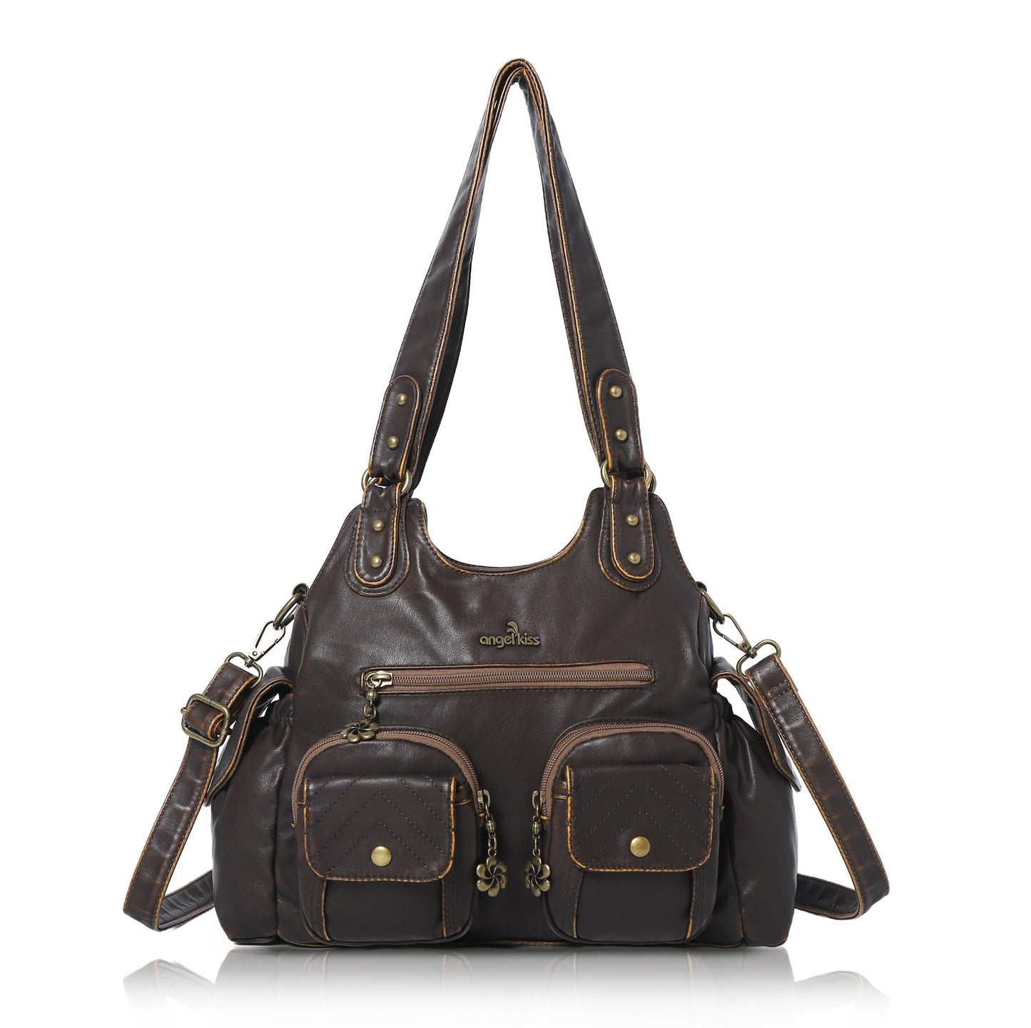 Angel Kiss Purses for Women Hobo Bag Soft PU Leather Shoulder Bag for Women Brown