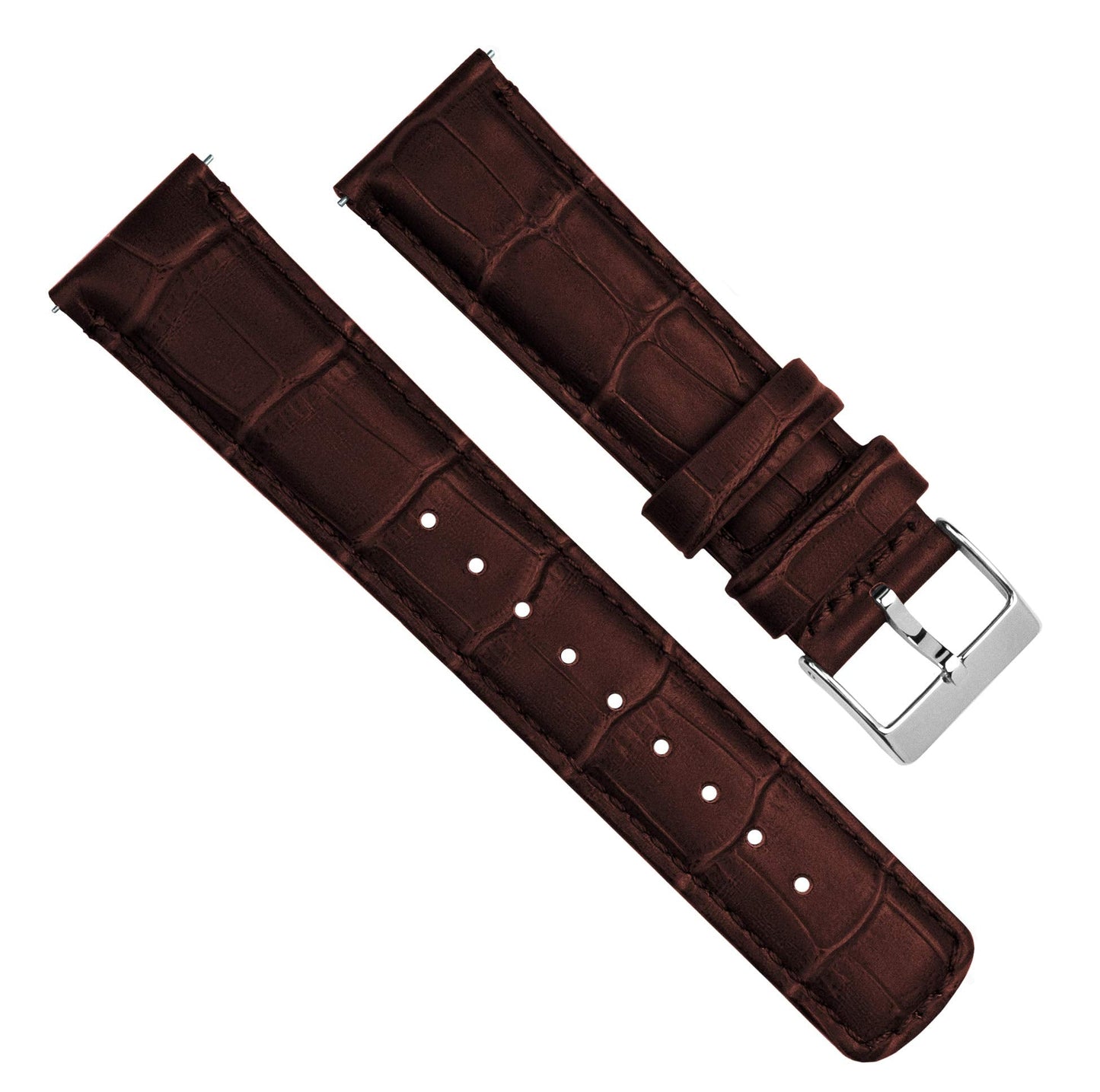 BARTON WATCH BANDS Alligator Grain - Quick Release Leather Watch Bands, Standard Length, Coffee Brown & Stainless Steel Buckle, 20mm
