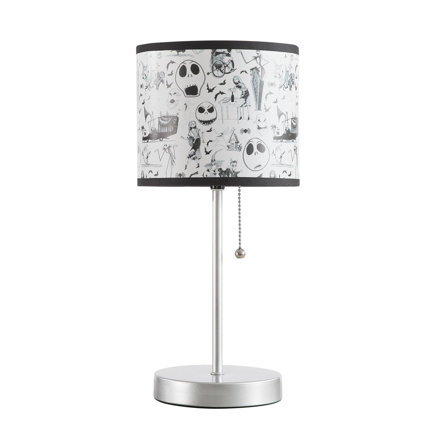 Idea Nuova Table Lamp for Kids, Stick Lamp with Printed Shade & Pull Chain, Bedroom or Nursery Nightstand Lighting,Nightmare Before Christmas