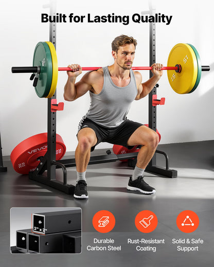 VEVOR Power Cage Squat Rack, Home Gym Power Rack with Adjustable Height & Width, 550LBS Strength Training Workout Equipment with Barbell Storage Racks & J-Hooks for Bench Press, Squat, Weight Lifting