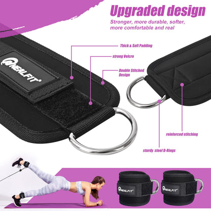 NEALFIT Ankle Strap for Cable Machine, Gym Ankle Cuff for Kickbacks, Leg Extensions, Glute Workouts, Booty Hip Abductors Exercise for Women and Men (Black, Single)