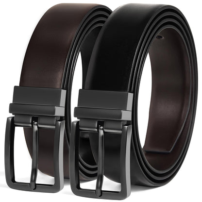 DENGFENGZHE Men's Belt Reversible Belt Men 1 Piece - 1 3/8" Leather Dress Belt - Trim to Fit for Elegant Style (Black/Brown (Burnished), 28"-30" Waist Adjustable)