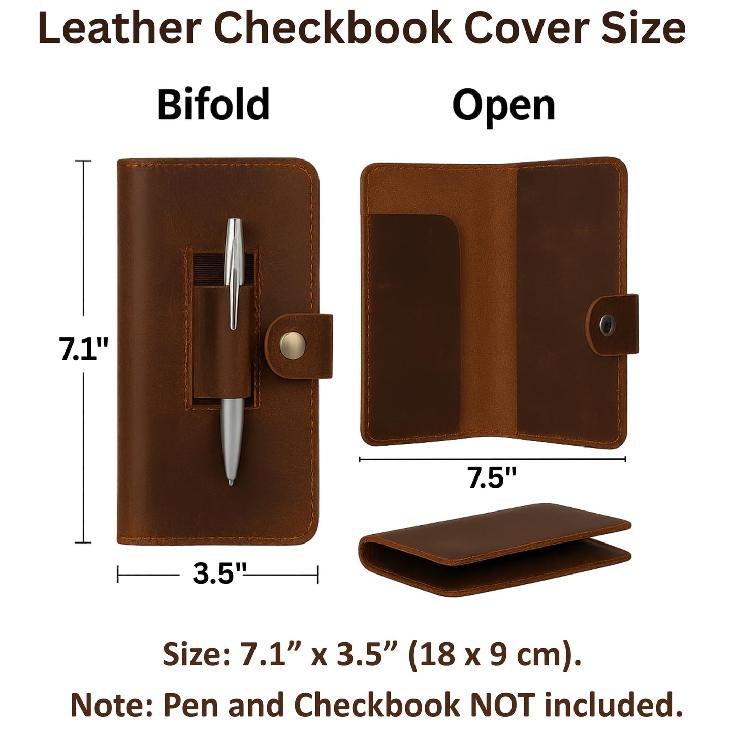 CestAntiQ Full-Grain Tan Leather Checkbook Cover for Men, Women, Slim Bifold Organizer with Pen Holder, Handmade Executive Register Holder for Personal, Business Use, Valentine’s Day Gift