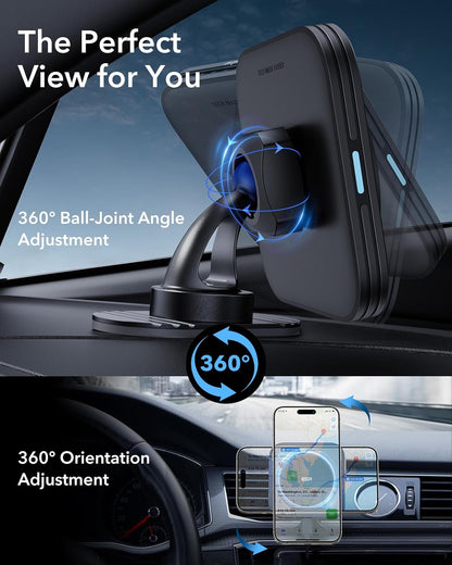 ESR for MagSafe Car Mount Charger, 15W Magnetic Wireless Car Charger, Compatible with MagSafe Car Charger, Air Vent/Dashboard Phone Holder Mount for iPhone 16/15/14/13/12, Fast Charging, Black