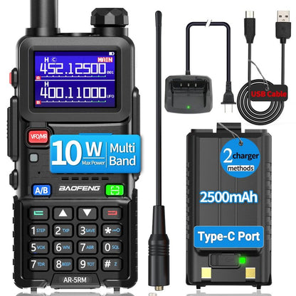 Ham Radio Baofeng Radio 5RM 10W Long Range Handheld AR-5RM Two Way Radio UV-5R NOAA Weather Receiver Rechargeable Walkie Talkies Longe Range DTMF Copy Frequency 999CH with Type C Charging(1 Pack)