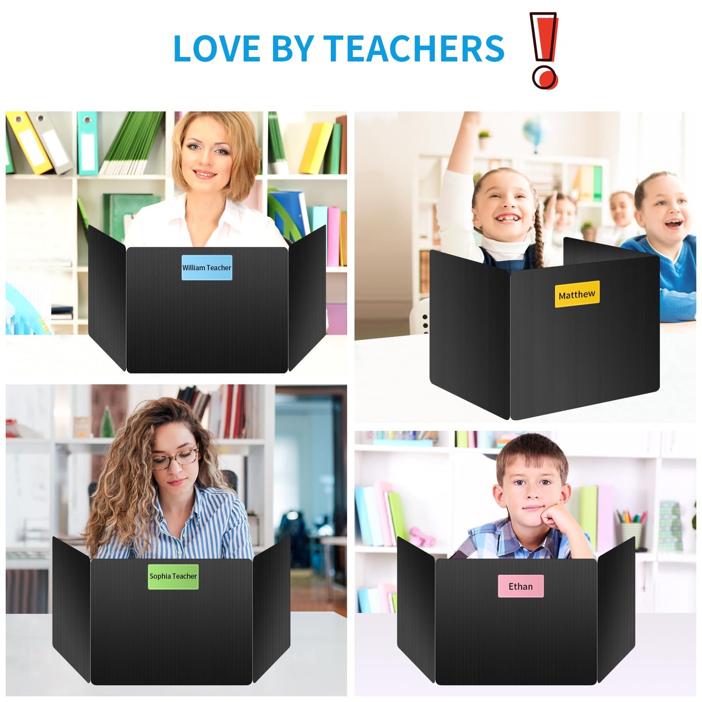 24 Pack Black Desk Dividers for Students, Privacy Shields Folder for Students, Durable & Waterproof Plastic Study Board, Classroom Teacher Supplies Test Divider, Includes 40pcs Extra Labels