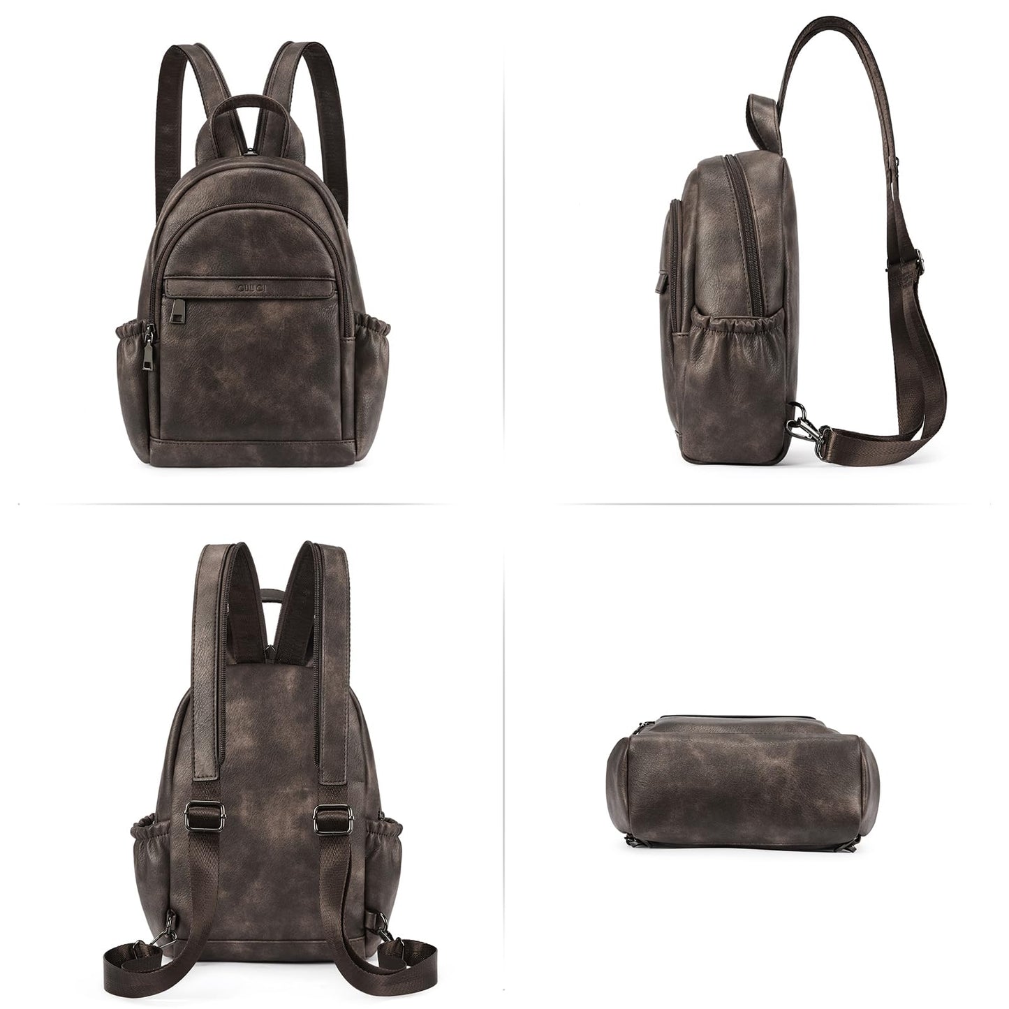CLUCI Sling Bag for Women Leather Backpack Small Convertible Backpack Purse for Travel Hiking Cycling