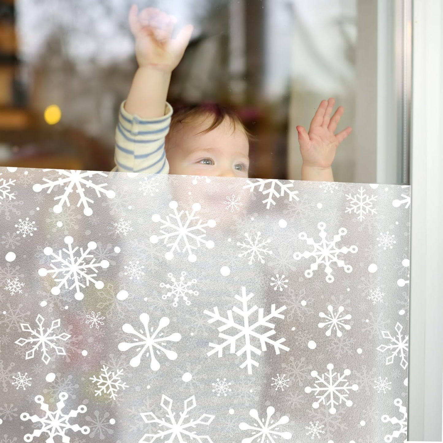 Christmas Stain Glass Window Film Christmas Snowflakes Cling Rainbow Window Film Decorative Window Clings Pure White Frosted Vinyl Static Window Stickers for Holiday Glass Windows Decor 16.9 * 39.3in