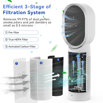 QUEENTY Small Air Purifier, Air Purifiers For Home With H13 HEPA Filter,Ionizer,Face to Face Outlet and Oscillating Air Blowing to Help You Breathing Fresh Air and Negative Ion in Office, For Bedroom