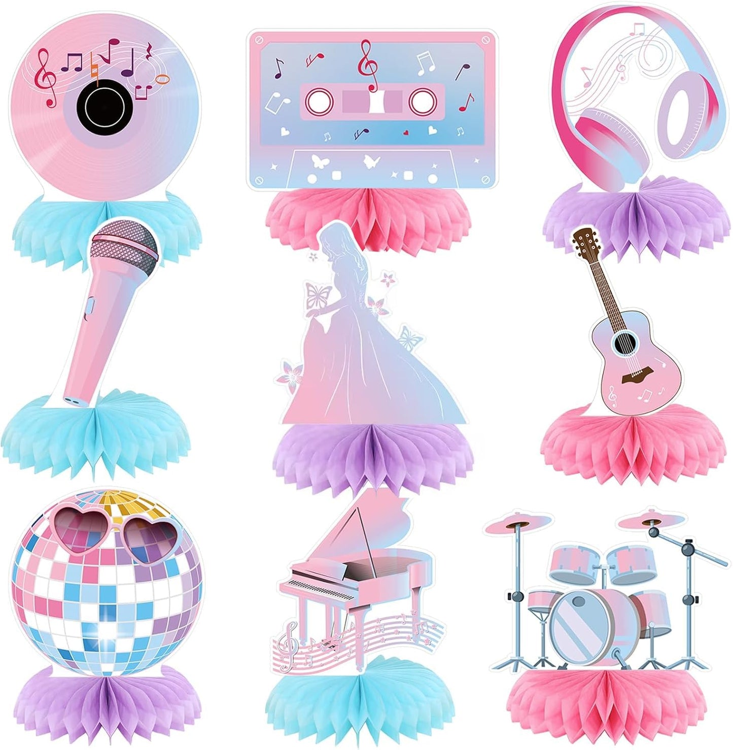 Popular Birthday Party Decorations Music Party Honeycomb Centerpieces Guitar Themed Decorations for Girls Birthday Fans Celebration Supplies