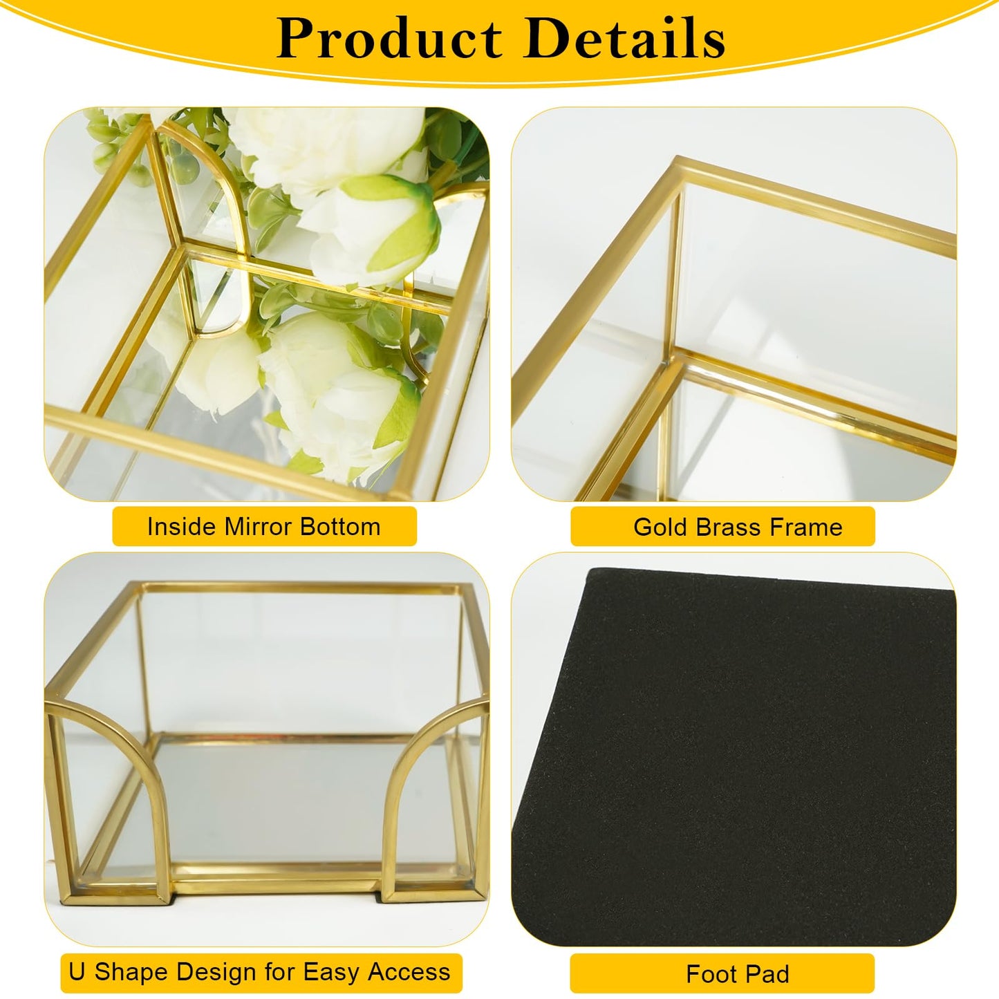Shonmogar Glass Sticky Note Holder, Gold Post It Note Dispenser for Desk,3 x 3 Inch Post It Note Holder,Stylish Sticky Note Dispenser for Home Office Desk