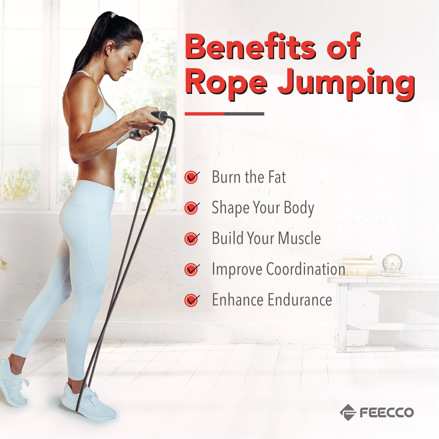 FEECCO Weighted Jump Rope for Men, 9mm PVC Rope with Metal Handles and Ball Bearings