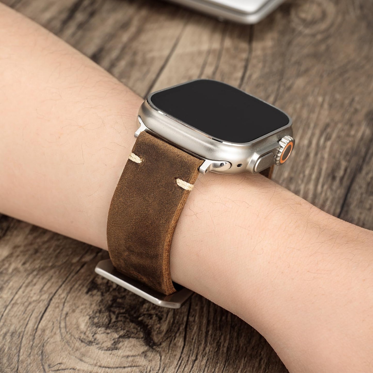 Handmade Double Sided Leather Bands Compatible with Apple Watch Ultra 2/Ultra Band 49mm 46mm 45mm 44mm 42mm ，Men Retro Design Grain Genuine Leather Band For iWatch Series SE 10 9 8 7 6 5 4 3 2 1