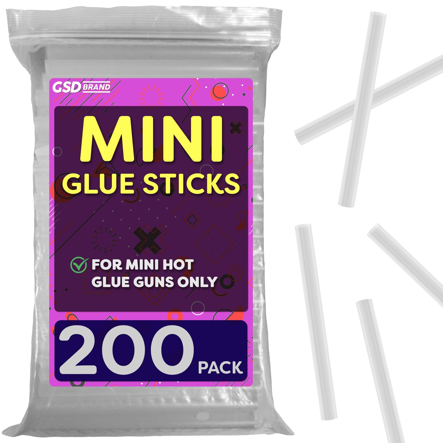 GSD Brand Mini Hot Glue Sticks for Glue Gun - 4 Inch x 0.27 Inch (7mm) - Small Clear Sticks Bulk - Ideal for Craft Projects - Bonds to Wood, Glass, Metal, Paper and More - 200 Pack