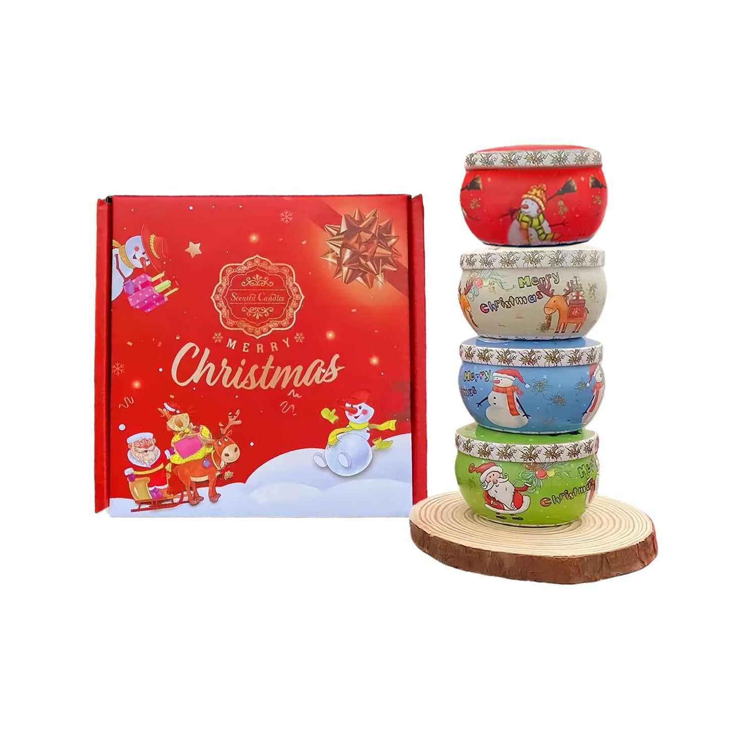 Christmas Scented Candles Gift Set, Holiday Aromatherapy Candles, 4 Decorative Jars in Green, Blue, White with Festive Box, Perfect for Home, Christmas, Thanksgiving (Christmas, 4)