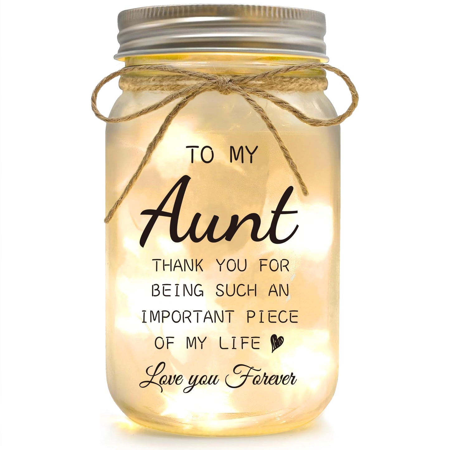 YOISTREVISK Aunt Gifts from Niece - Mason Jar Night Lights, Best Aunt Ever Gifts for Christmas Mother's Day Wedding and Birthday Desk Decorations Present