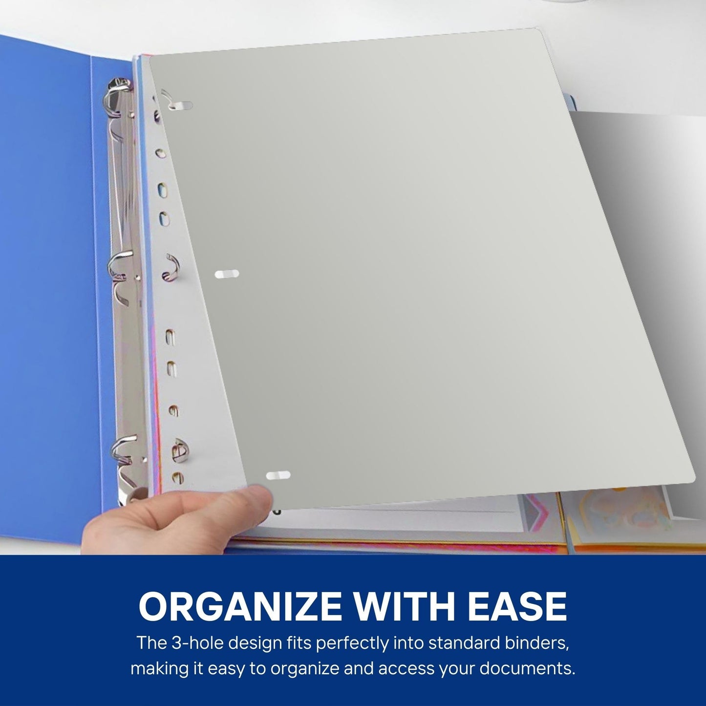 Full Page Flat Sheet Lifters, Letter Size 11 X 8.5 Inch, 3-Hole Binder Separators 4-1/4" Hole Spacing, Natural White (10 Pack)
