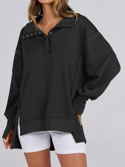 ANRABESS Women's Sweatshirts Oversized Casual Loose Button Up Henley Pullover Top High Low Split 2025 Fall Fashion Outfits