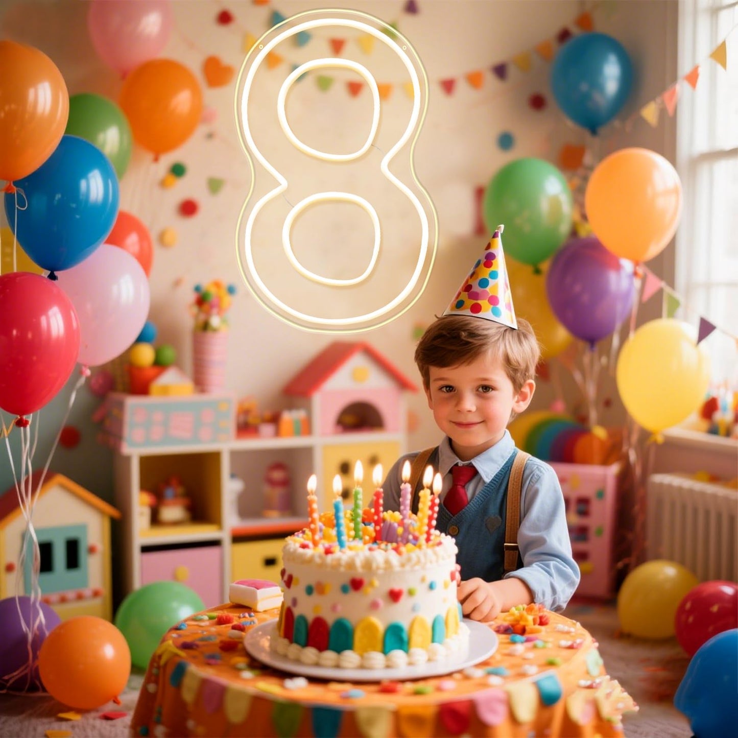 RumonZS Number 8 Light Up LED Neon Sign Backdrop 16.5" Birthday Party Decor Warm White Number One Light Up Sign USB Powered Big Number Sign Light for Birthday Night Light Party Anniversary Wedding