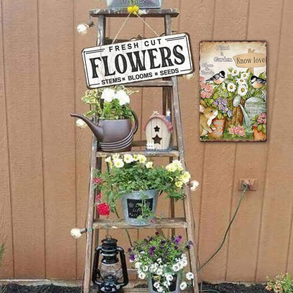 Vintage Metal Tin Signs - Bird & Flower Garden Plaques, Decorative Outdoor 8x12 Inch