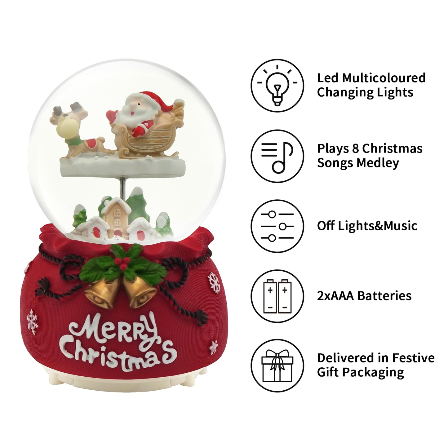 Christmas Snow Globe Lantern Musical, Snow Globes Christmas with Music, Glitter Snowflakes icicles Lighted Santa Claus Decorative Lantern, Xmas Decor Gift for Adult Girls Women