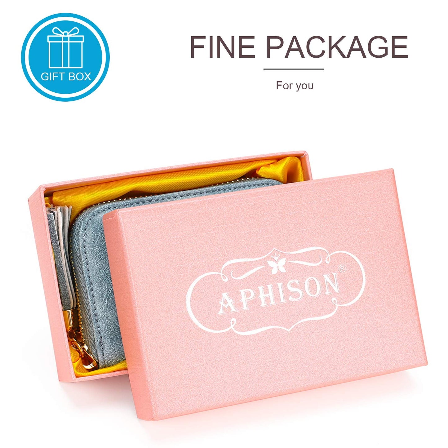 APHISON RFID Credit Card Holder Zipper Card Case Keychain Small Wallet for Women 1927 BLUE