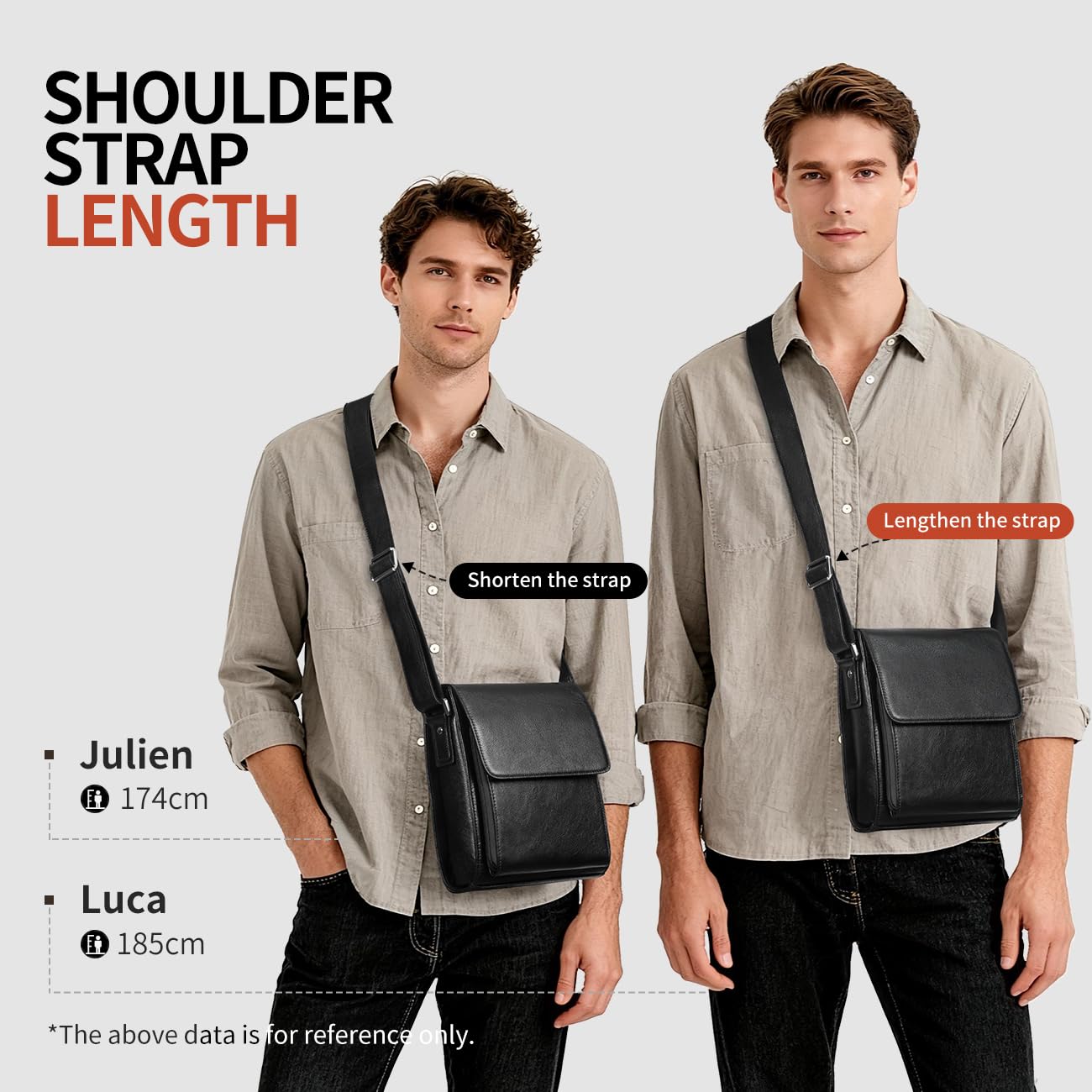 Augus Leather Messenger Shoulder Crossbody Bag for Men Work Business Vintage Magnetic Buckle Big Capacity Adjustable straps (Black)
