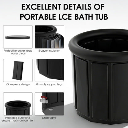 Ice Bath Tub for Athletes - Extra Large Cold Plunge Tub for Muscle Recovery & Cold Water Therapy, Portable Multi-Layer Ice Bath for Home, Gym, Backyard, Spa, Indoor & Outdoor Use (Black, 30X31.5 IN)