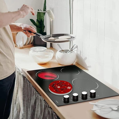 Red Christmas Decor Electric Stove Burner Covers，4 Pcs Xmas Decor Round Stove Burner Covers，8 Inches and 10 Inches，Gas Stove Burner Cover,Metal Cooktop Red Warm Decorative，Home Decor,Kitchen Decor