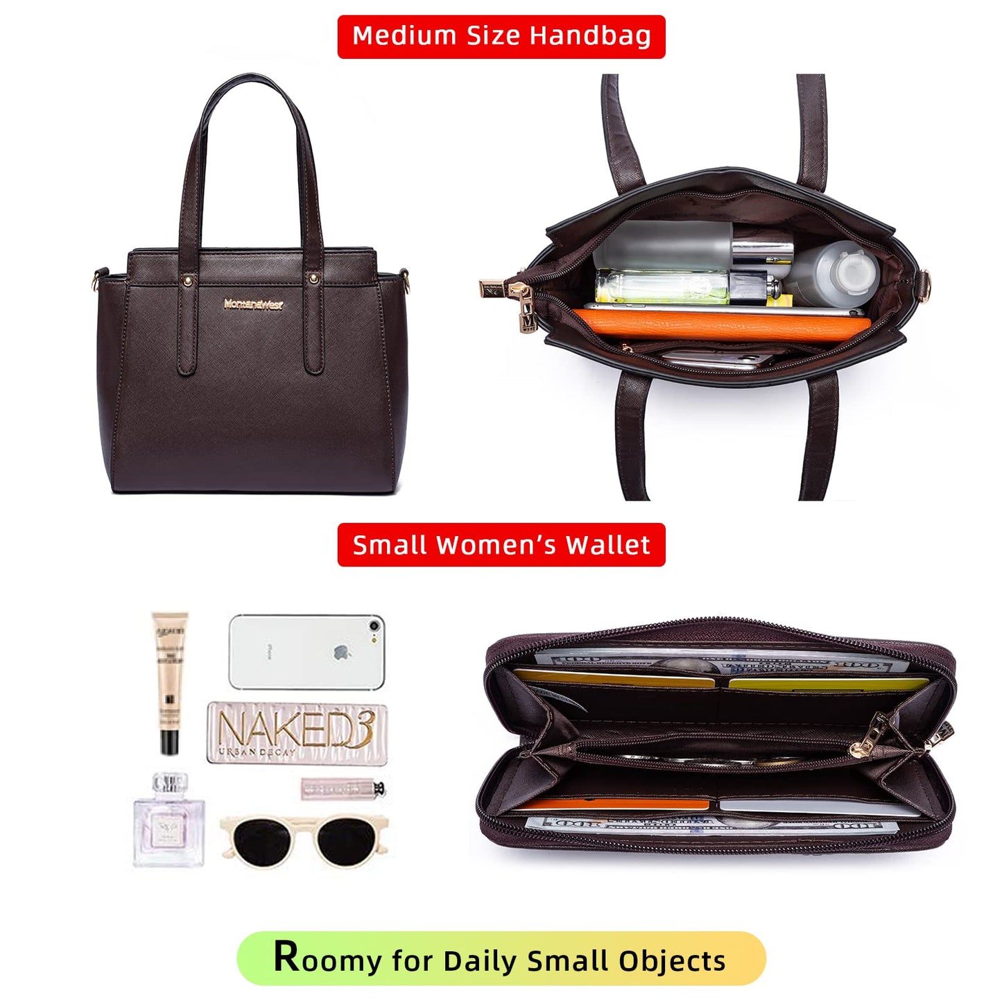 Montana West 3PCS Purses for Women Tote Bag and Wallet Set Shoulder Satchel Crossbody Bags Leather Handbag for Gift Travel Casual Work MWC3-C032WCF