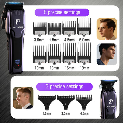 BESTBOMG® Professional Hair Clippers for Men, Professional Barber Clippers and Trimmer Set, Mens Cordless Hair Clipper for Barbers Haircut Kit Fade, BS-808A (Black)