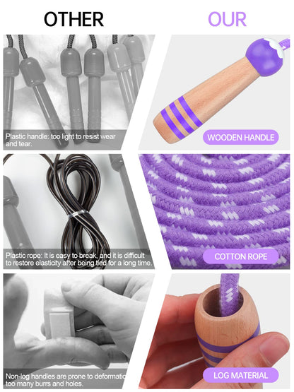 Lorvain Jump Rope for Kids, Adjustable Kids Jump Ropes for Girls Boys Toddler Fitness, Cotton Skipping Rope with Wooden Handle for Outdoor Fun Activities Exercise